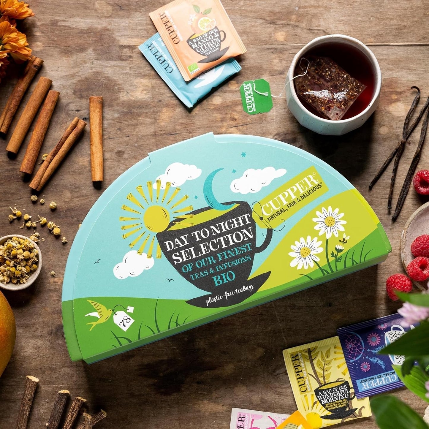 Cupper Bio-Tee-Geschenkset, 6 verschiedene Kräuter- und Früchtetees für den ganzen Tag, Teeset, Geschenkbox, ausgewählte Bio-Teekollektion (1 Box, 78 Teebeutel)