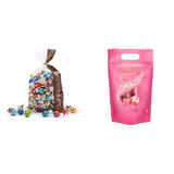 Schokoladenmischung LINDOR | 1371 g | Ca. 109 Kugeln: Milchschokolade und LINDOR-Kugeln mit Erdbeercreme | 1 kg Beutel, ca. 80 Schokokugeln weiße Schokolade mit Erdbeercreme