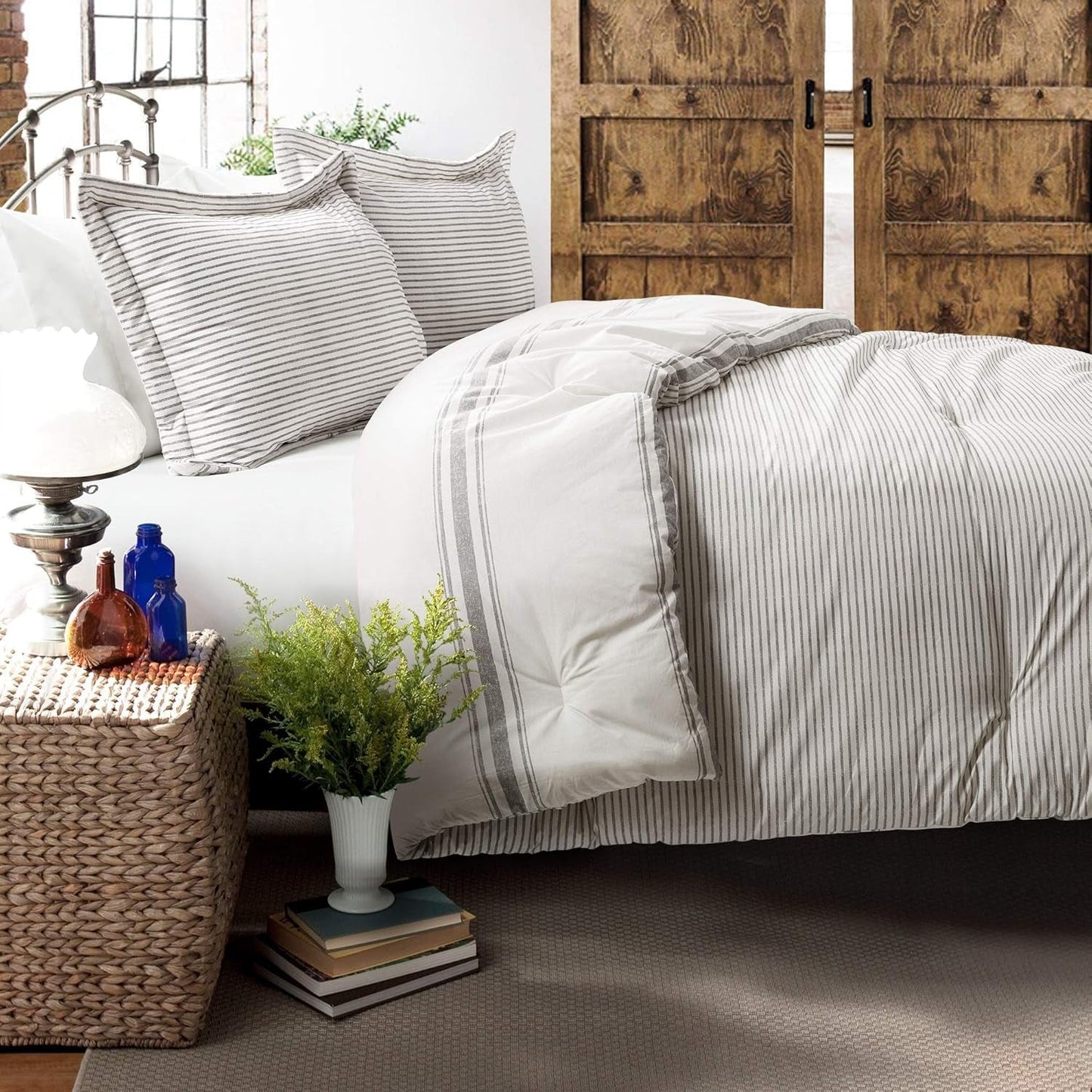 Lush Decor Farmhouse Steppdecke mit Streifen, Full/Queen, grau Bettdecken und Steppdecken Naty Shop