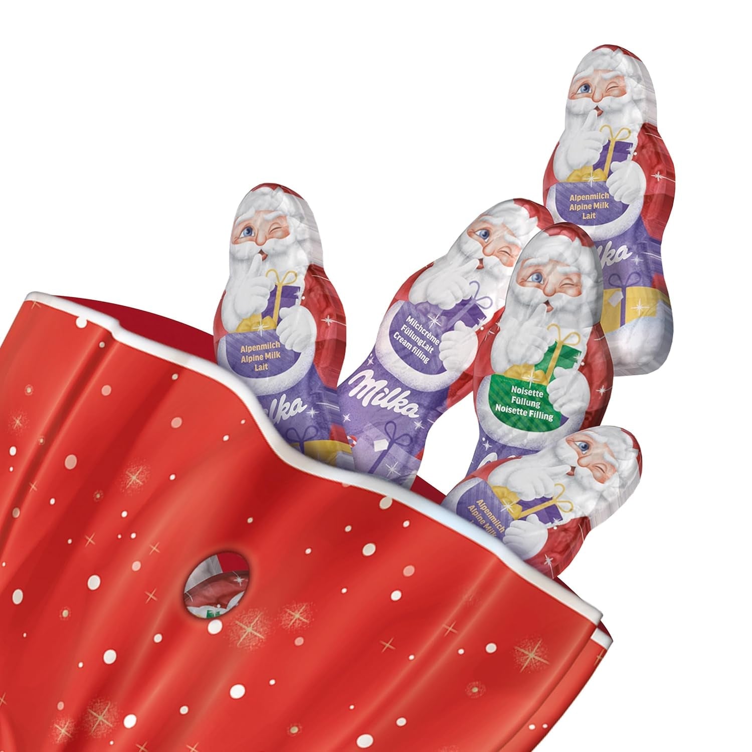 Milka Mini-Weihnachtsmänner – Alpenmilchmischung, Milchcreme und Haselnüsse in festlicher Einzelverpackung – 120g