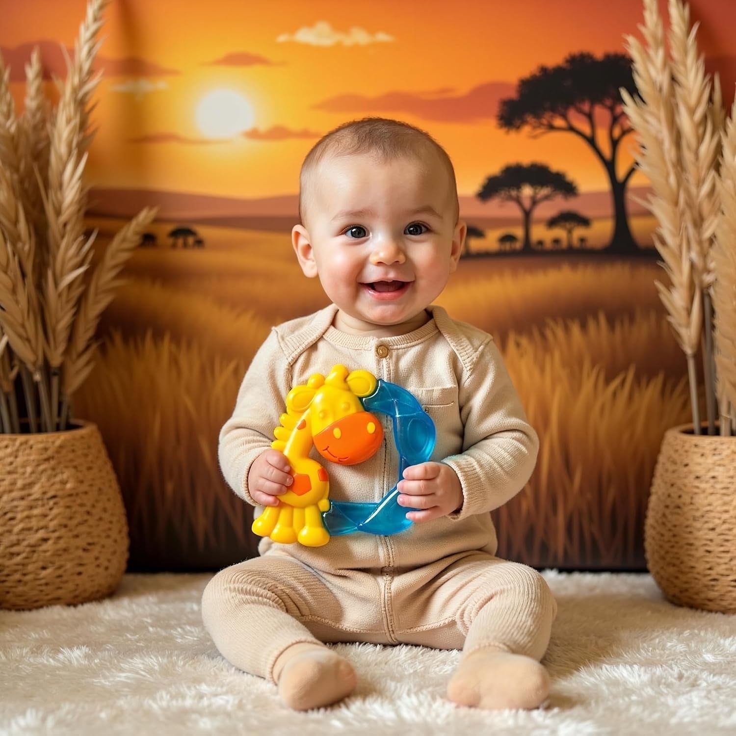 Playgro Jerry Giraffe Beißring – Baby-Beißring – Silikon-Baby-Beißring – Silikon-Beißring – Zahnungshilfe – Silikon – Baby-Beißring – bunt