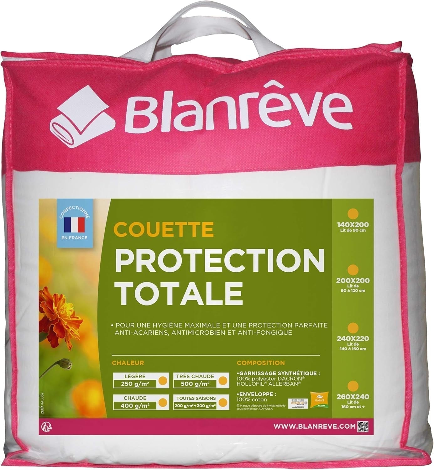 Blanrève Cthalvd011420 Bettbezug Hollofil Allerban warmweiße Baumwolle 140 x 200 cm Steppdecken und Bettdecken Naty Shop 140 x 200 cm