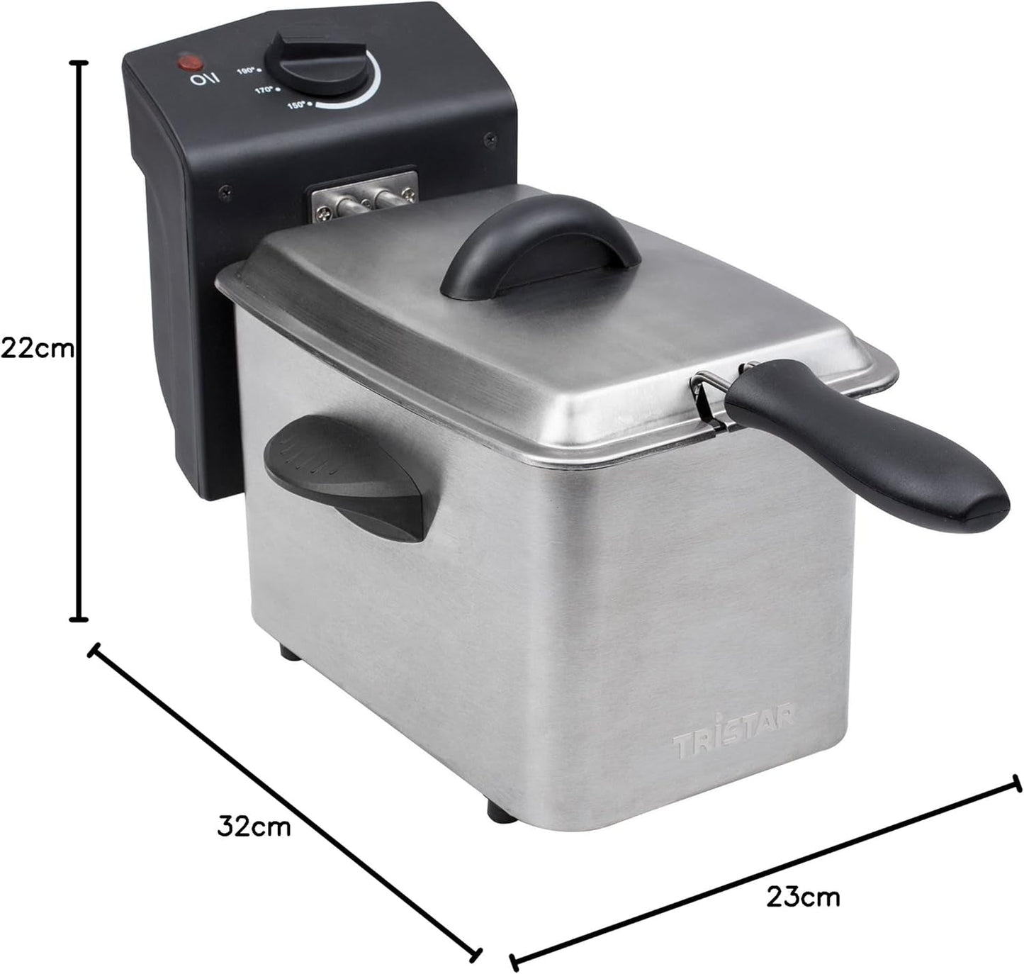 Tristar-Edelstahlfritteuse – mit 2 Liter Fassungsvermögen, Kaltzonenfunktion und einstellbarem Thermostat bis 190 °C, FR-6919, Silber Appliances Naty Shop