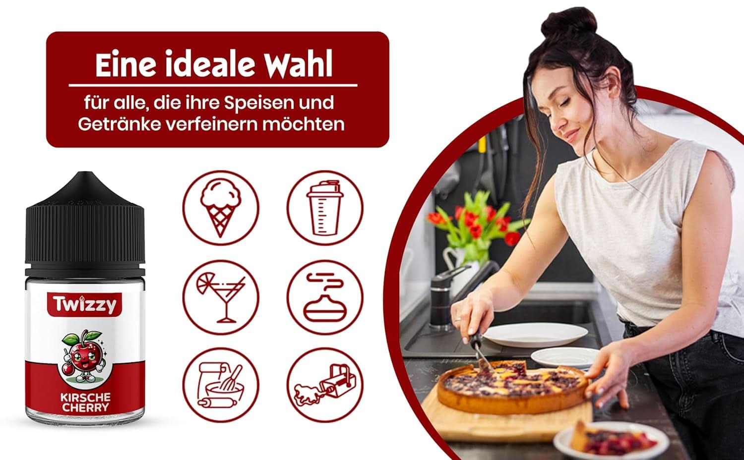 Twizzy Kirsch-Lebensmittelgeschmack – 60 ml – Intensiver Geschmack – Ideal zum Backen. Aromen Naty Shop