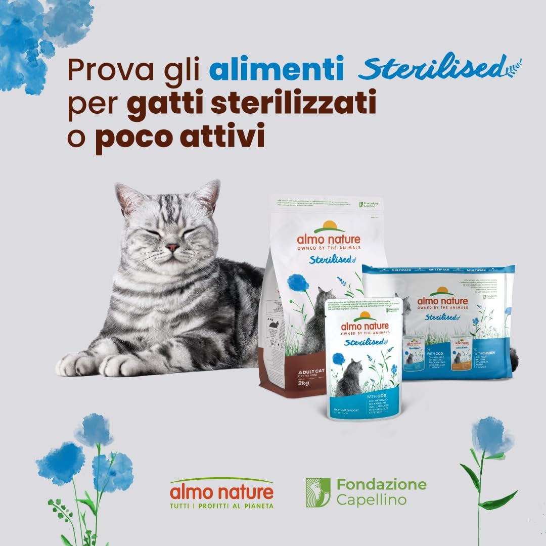 Almo Nature Functional – Sterilisiert – Nassfutter für ausgewachsene und ältere Katzen, sterilisiert oder weniger aktiv – mit Kabeljau und Huhn – Fettarm, feuchtigkeitsspendend – 70 g (6er-Pack)