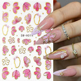Gold Linie Schieber Rosa Nagelsticker Blumen 3D Flower Nail Sticker Sakura Blütenblätter Blumen Nagelaufkleber Frühling Sommer Floral Nagel Sticker Flowers Nagel Sticker Nageldesign Zubehör Nail Art