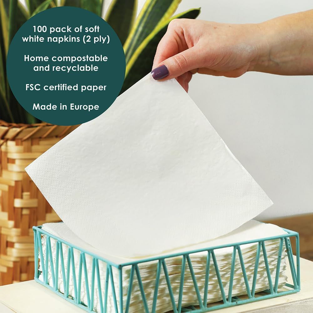 Table Kind 100 weiße weiche Servietten in Großpackung, hochwertige Servietten für Party, Catering und den täglichen Gebrauch, FSC, nachhaltig und recycelbar, hergestellt in der EU | 2-lagig | 33 cm