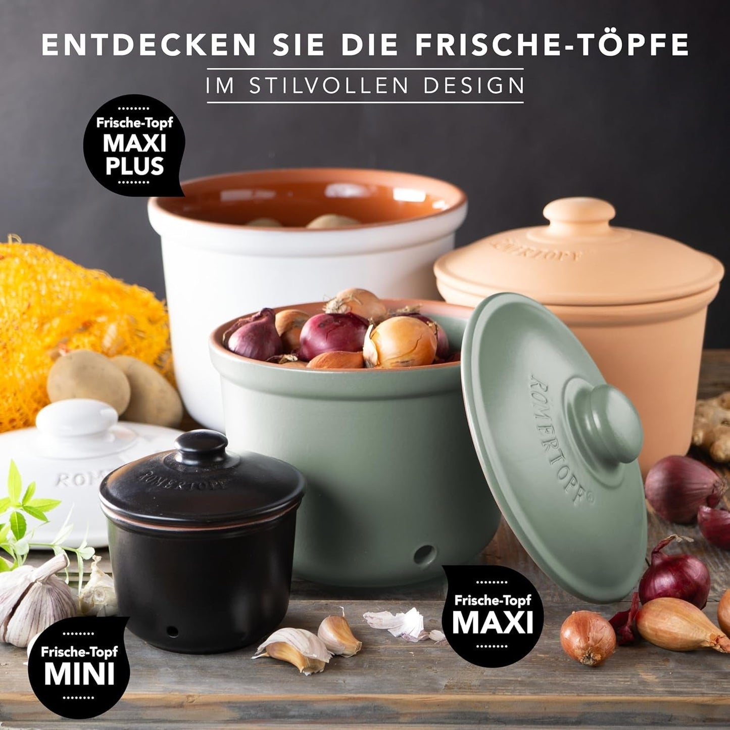 Römertopf Fresh Pot MINI 0,6 Liter – Knoblauchtopf aus Keramik – Atmungsaktiver Ton hält Gemüse länger frisch – Ideale Luftzirkulation – Weiße Frischhaltedosen Naty Shop