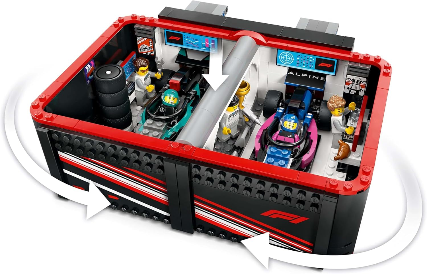 LEGO City F1-Garage mit Mercedes-AMG- und Alpine-Rennwagen – Formel-1-Rennwagen mit 2 Fahrern und 4 mechanischen Minifiguren – Geschenk für Jungen und Mädchen ab 7 Jahren und Fans 60444 Besuche den LEGO-Store Bausets