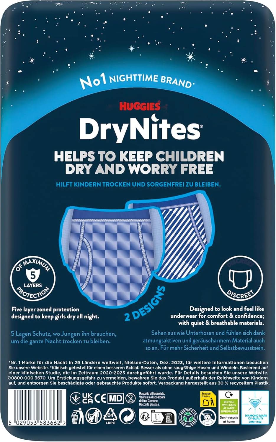 Huggies Drynites Nachtwindeln Bei Bettnässen, Für Jungen Ab 13 Bis Ca. 17 Jahre (48-60 KG), 27 Stück (3X9), Monatspack, Windelhosen Naty Shop