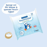 PAEDIPROTECT Baby-Feuchttücher, 1 x 10 Stück, empfindliche Baby-Wasser-Feuchttücher, 99 % Wasser, frei von Duftstoffen, für Babys und Kinder, zarte Haut, ohne Kokosnussextrakt, ohne Mikroplastik, vegan (5er-Pack)