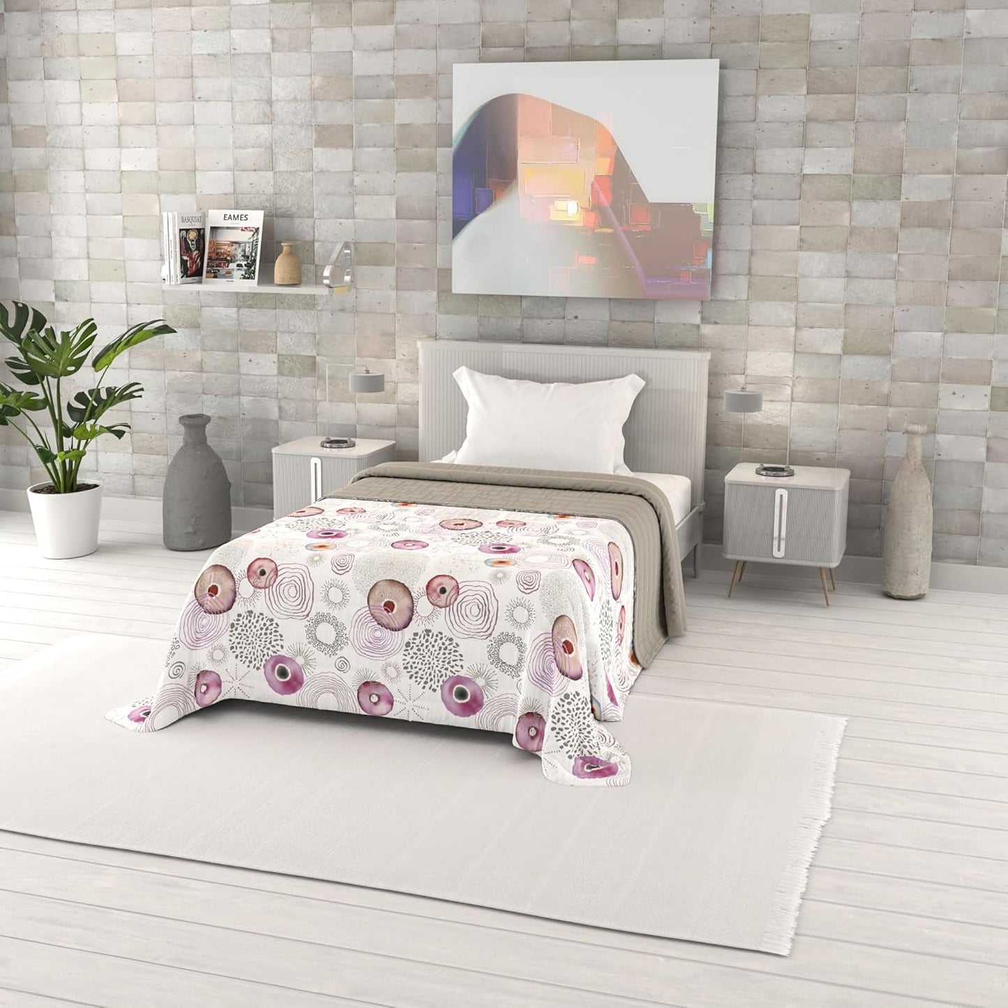 Fantasiebedruckte Sommerdecke, Polyesterfüllung, Blütenblätter, 260 x 270 cm. Steppdecken und Steppdecken Naty Shop Morfeo 220 x 270 cm