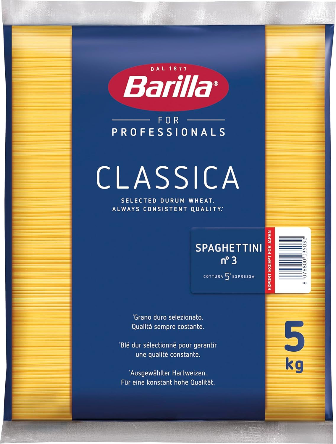 Barilla Pasta Klassische Spaghetti n.5 aus hochwertigen Hartweizen immer al dente, (1 x 500 g), geschmacksneutral