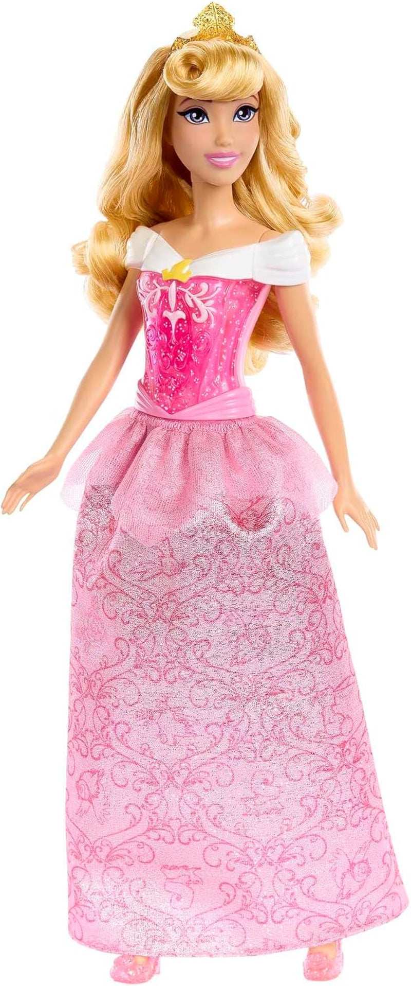 Mattel DISNEY Prinzessin Aurora – Puppe mit ikonischem Outfit, abnehmbaren Schuhen und Tiara, glitzerndem Oberteil und abnehmbarem gemustertem Rock, langes Haar zum Stylen, HLW09