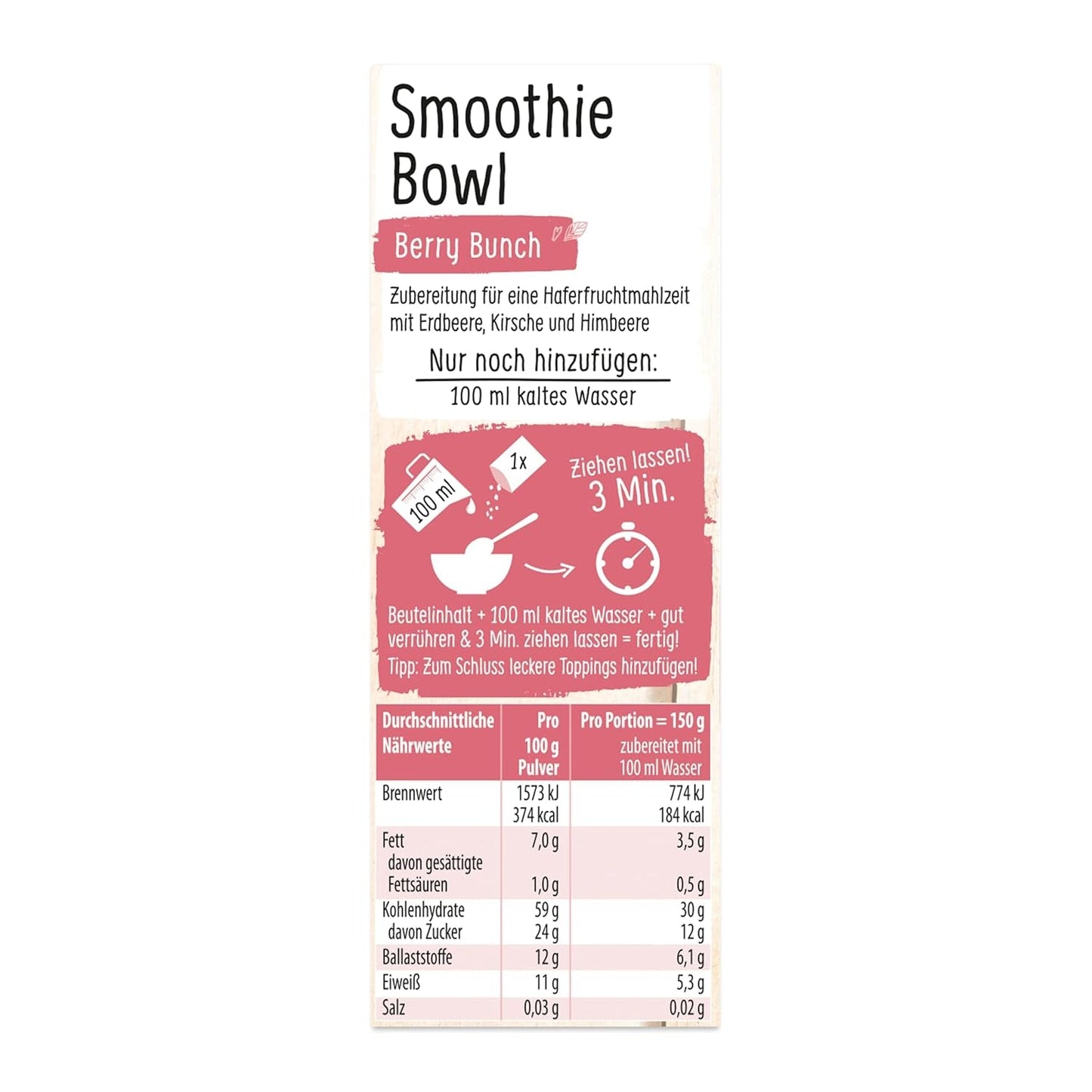 RUF Smoothie Bowl Berry Bunch Oats Frühstückssnack mit Beeren und Chiasamen, schnell und einfach zuzubereiten, vegan, 1 Beutel x 50 g (3er Pack)