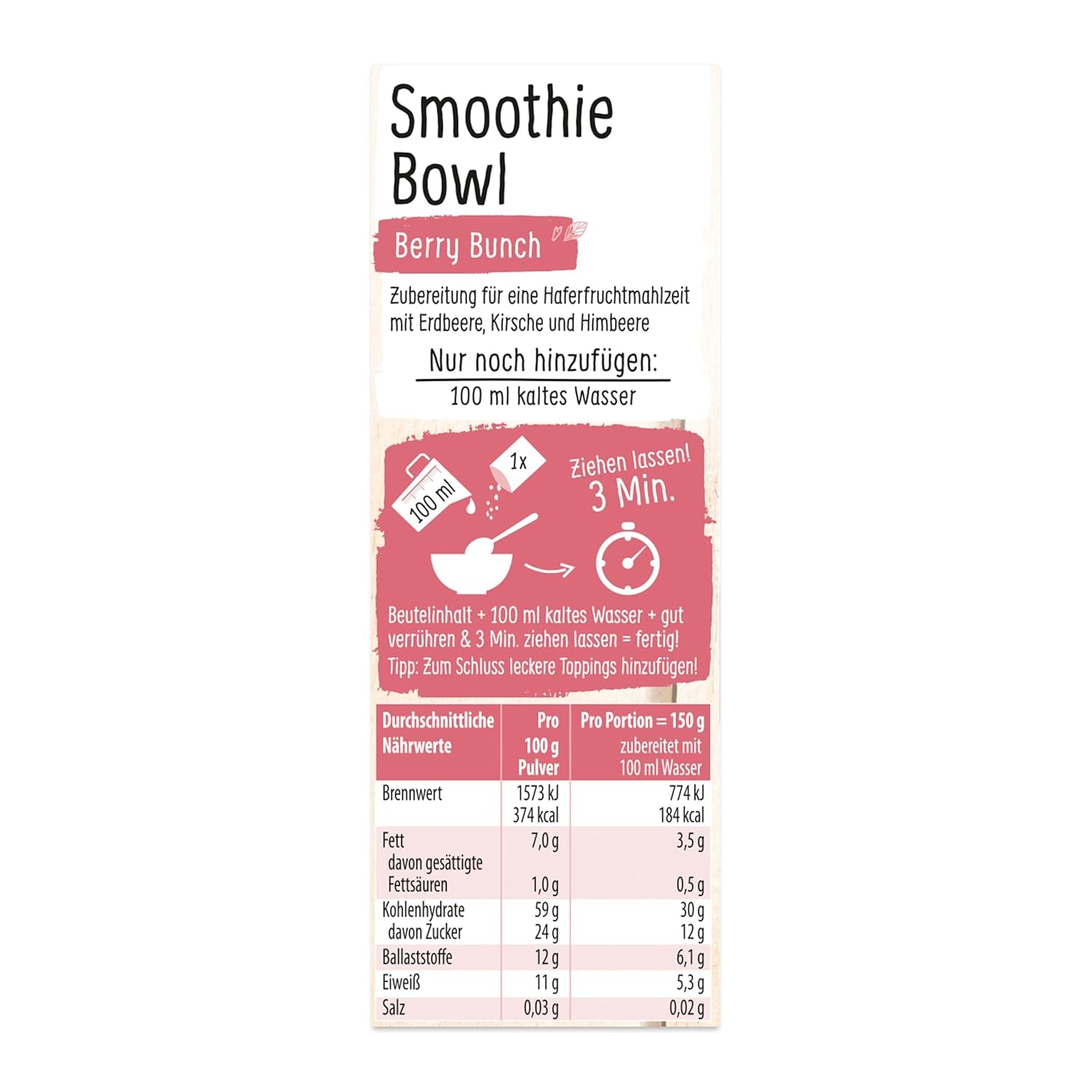 RUF Smoothie Bowl Berry Bunch Oats Frühstückssnack mit Beeren und Chiasamen, schnell und einfach zuzubereiten, vegan, 1 Beutel x 50 g (3er Pack)