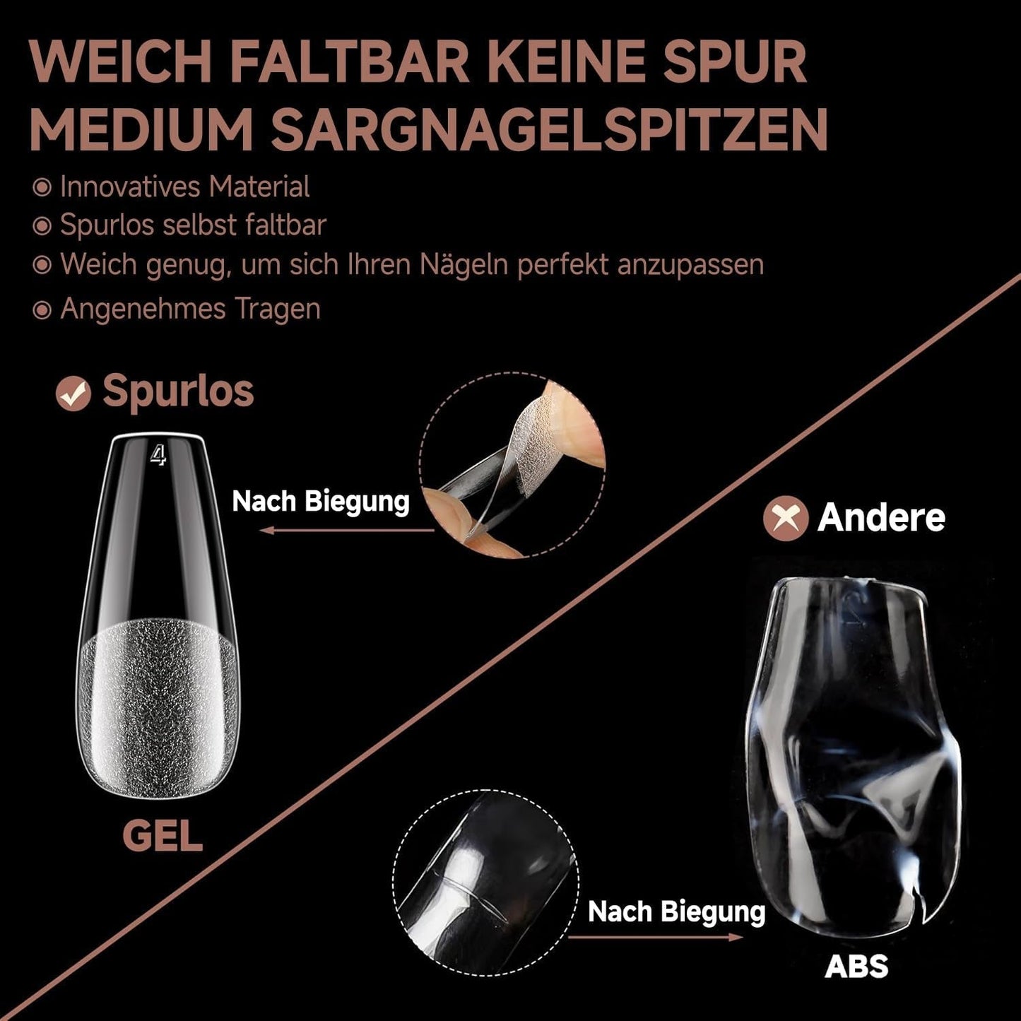 Ballerina-Gel-Nagelspitzen, 216 Stück, 12 Größen, weiche Gel-Nagelspitzen, vollständige Abdeckung, Nagelverlängerungs-Set, halbmatt, DIY, Heimkunst