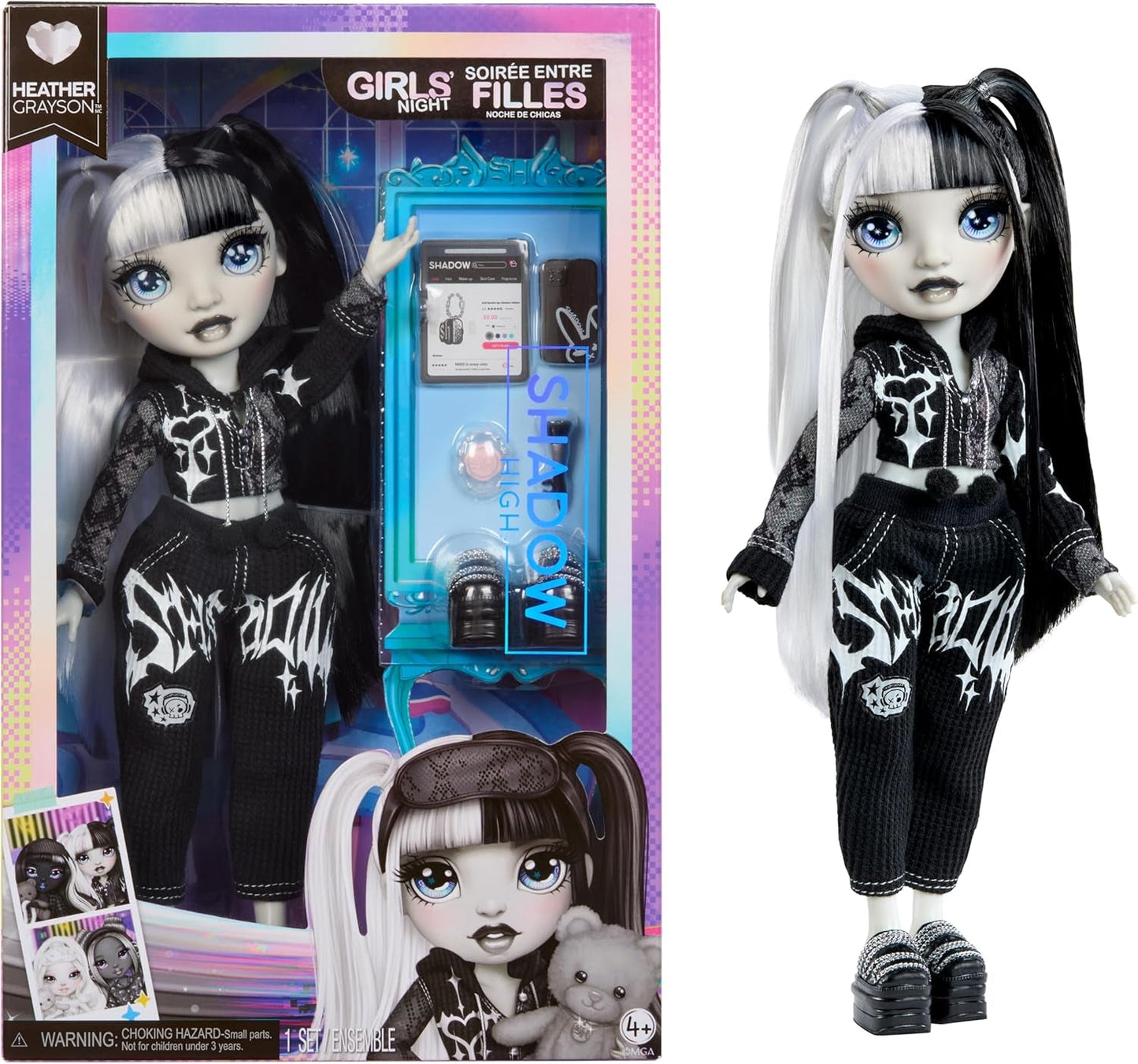 Girls Night Rainbow High Shadow High – Heather Grayson – 28 cm große Modepuppe in Grautönen, schwarzen und weißen Haaren und Outfit mit Accessoires und Kamm – Für Sammler und Kinder ab 6 Jahren