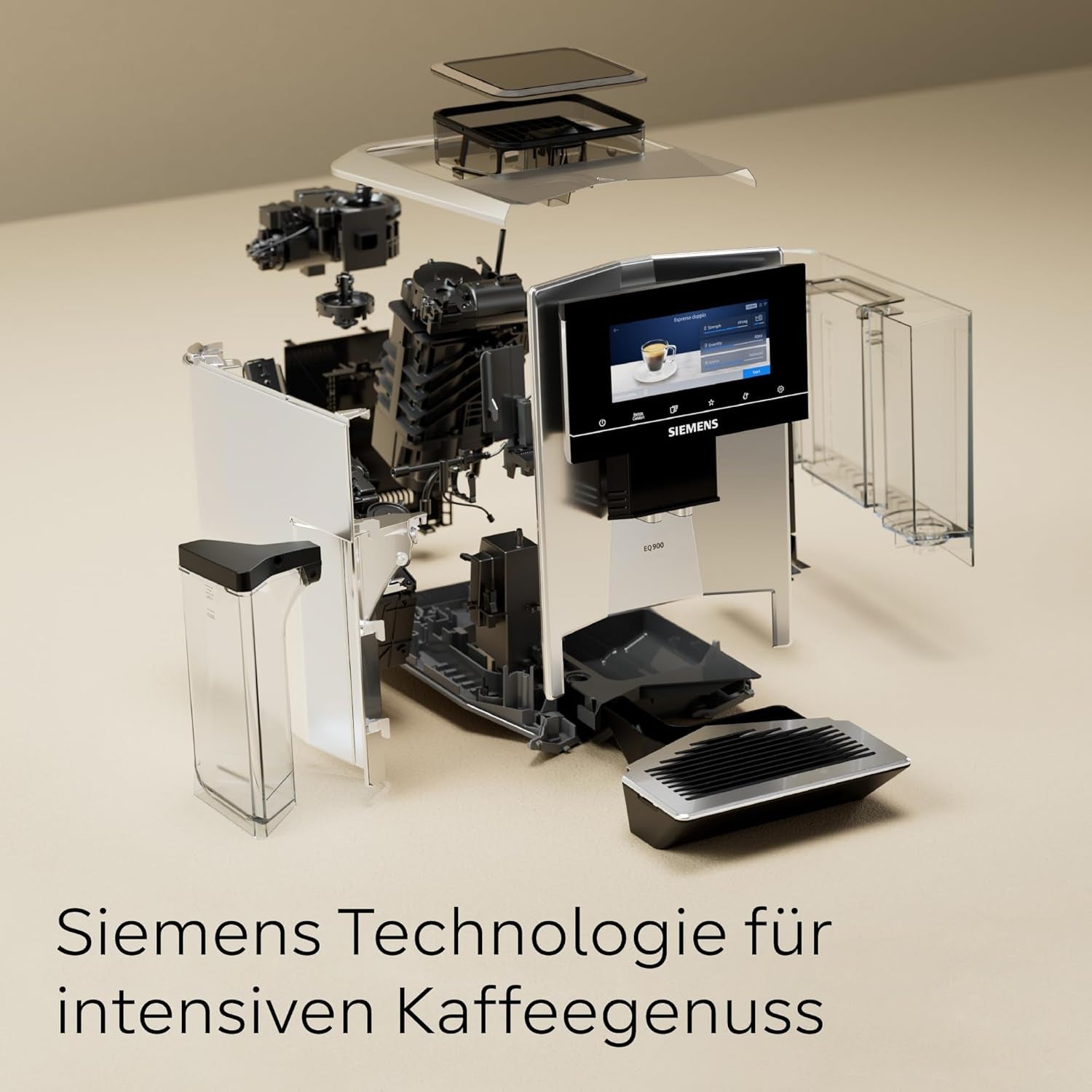 Siemens EQ900 TQ903D03 Automatische Espressomaschine, App-Steuerung, intuitives Touch-Display, Barista-Modus, AromaBoost, Geräuschreduzierung, Premium-Mahlwerk, automatische Dampfreinigung, 1500 W, Edelstahl