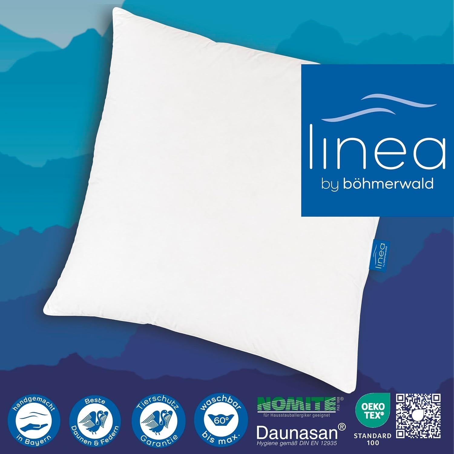 LINEA von Böhmerwald - Cozy - Hochwertiges Balance-Kissen, 80X80, 70 % Federn der Klasse 1, 30 % neue Daunen, allergikergeeignet, waschbar bis 60°C, hergestellt in Deutschland Naty Shop Standardkissen