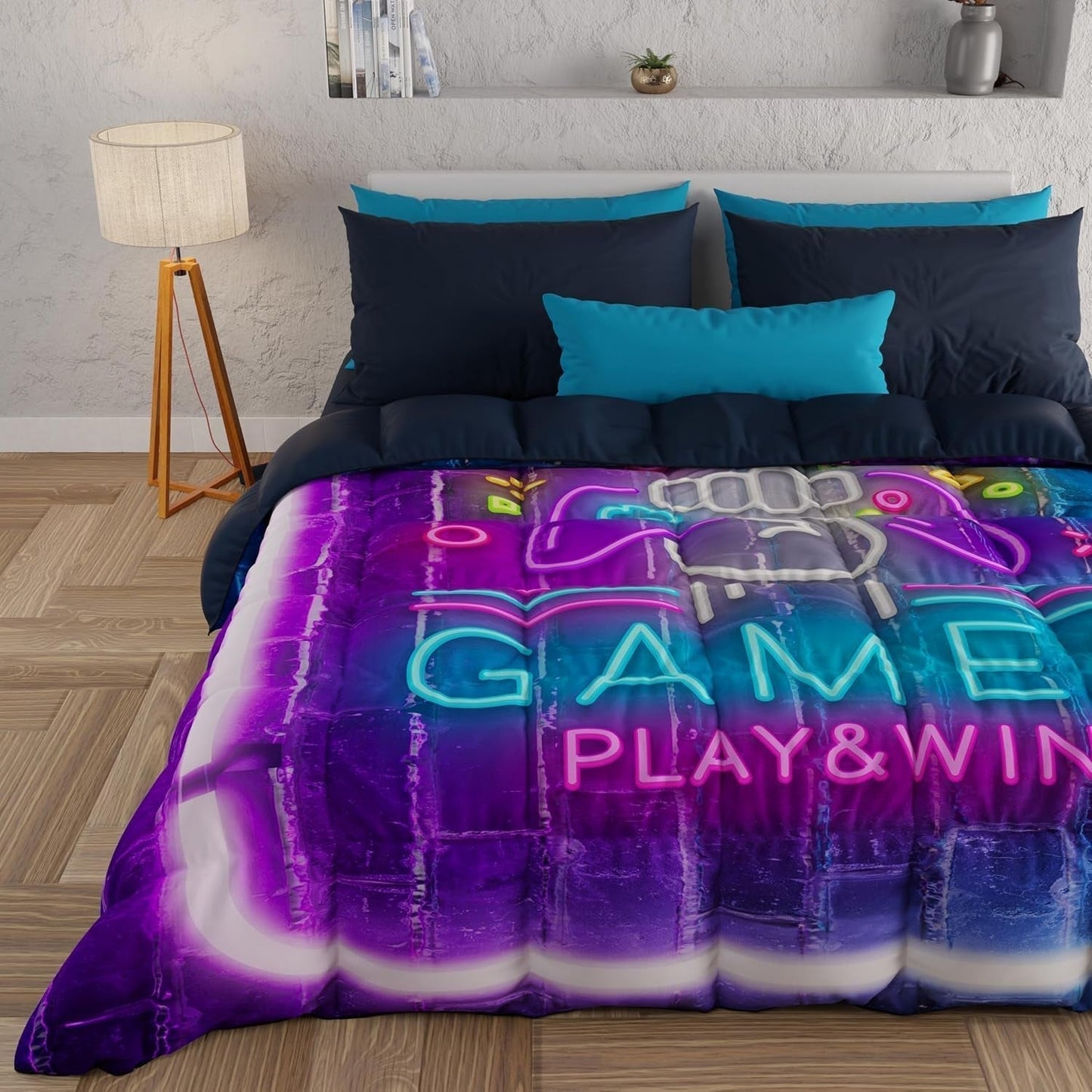 PETTI Artigiani Italiani - Winterdecke, Winterdecke, einfache Steppdecke, doppelseitig, einfarbig und Digitaldruck, 100 % hypoallergene Mikrofaser, hergestellt in Italien. Steppdecken und Steppdecken Naty Shop Gamer 160 x 190 cm