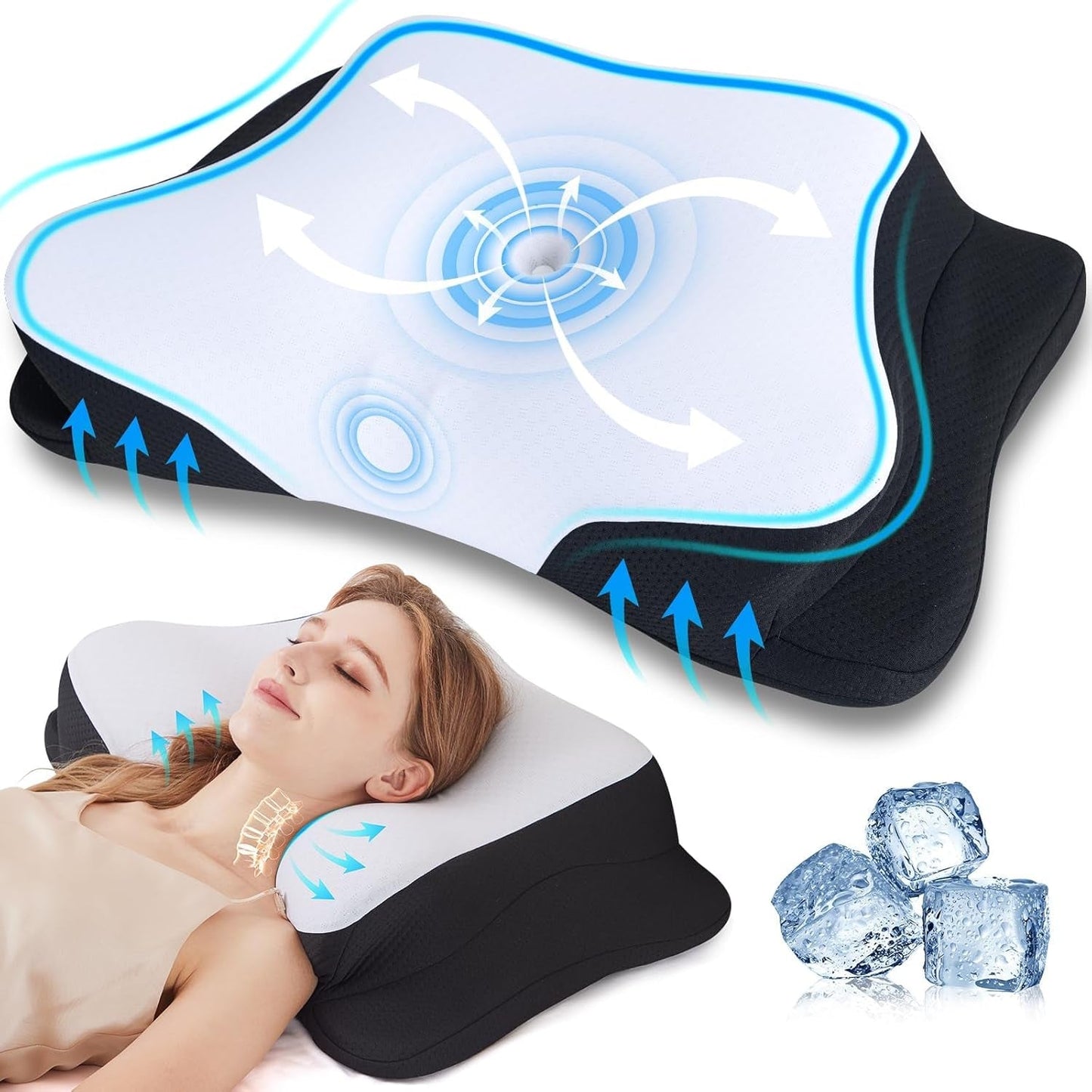 SUPA MODERN Memory-Schaum-Kissen, Seitenschläfer-Kühlkissen, 60 x 40, orthopädisches Kissen zur Linderung von Rückenschmerzen, Bauch- und Nackenschmerzen, zervikale orthopädische Kissen, Naty Shop-Standardtitel