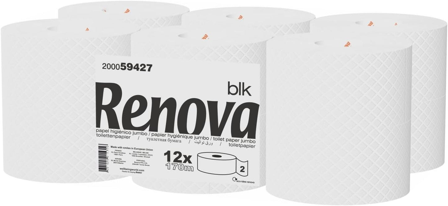 Toilettenpapier Renova Jumbo BLK, 12 Rollen à 170 M, weißes Papier, 2 Lagen