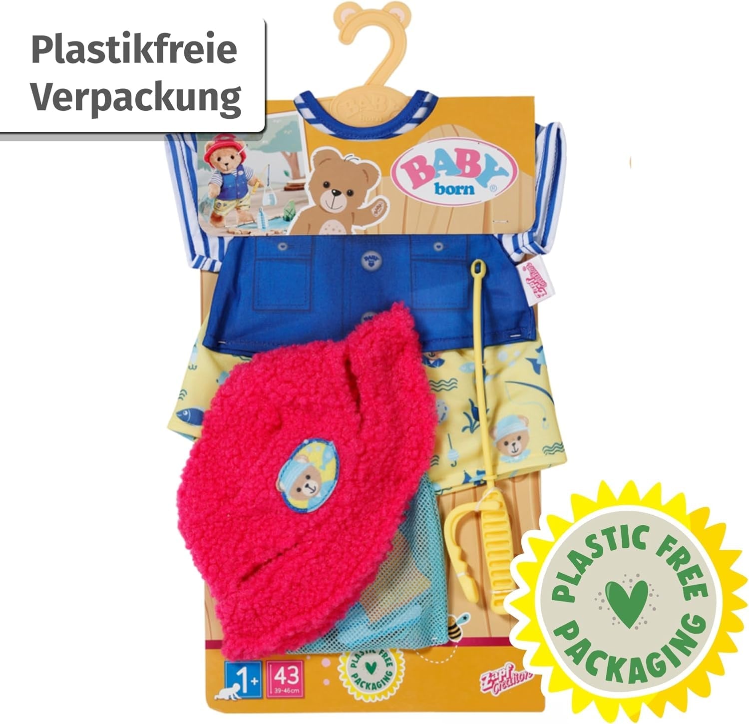 Baby Born Teddy Angler Kostüm mit Angelrute für 43cm Puppen und Teddybär, 835982 Zapf Creation