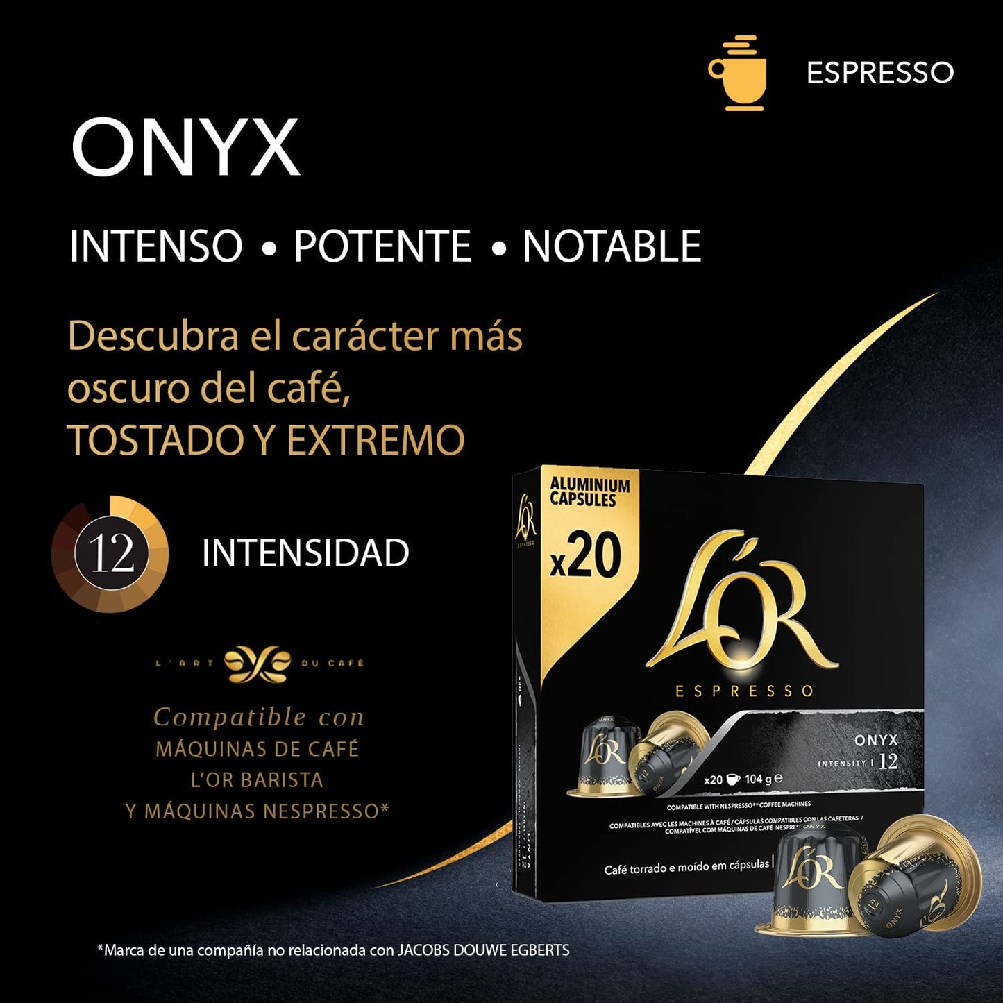 L'OR Espresso Kaffeekapseln Onyx | Intensität 12 | 200 kompatible Nespresso-Kapseln (R)* – exklusiv bei Amazon