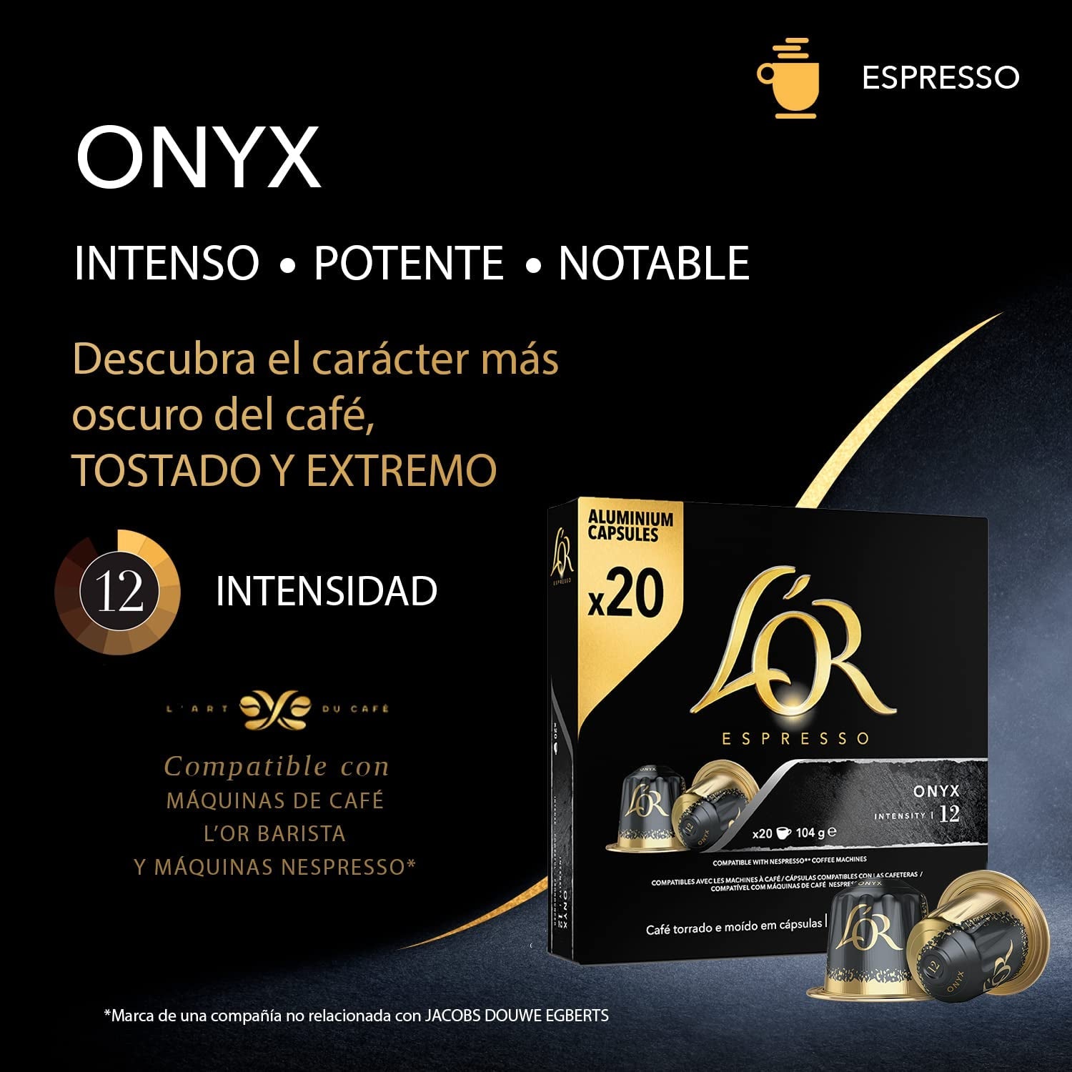 L'OR Espresso Kaffeekapseln Onyx | Intensität 12 | 200 kompatible Nespresso-Kapseln (R)* – exklusiv bei Amazon