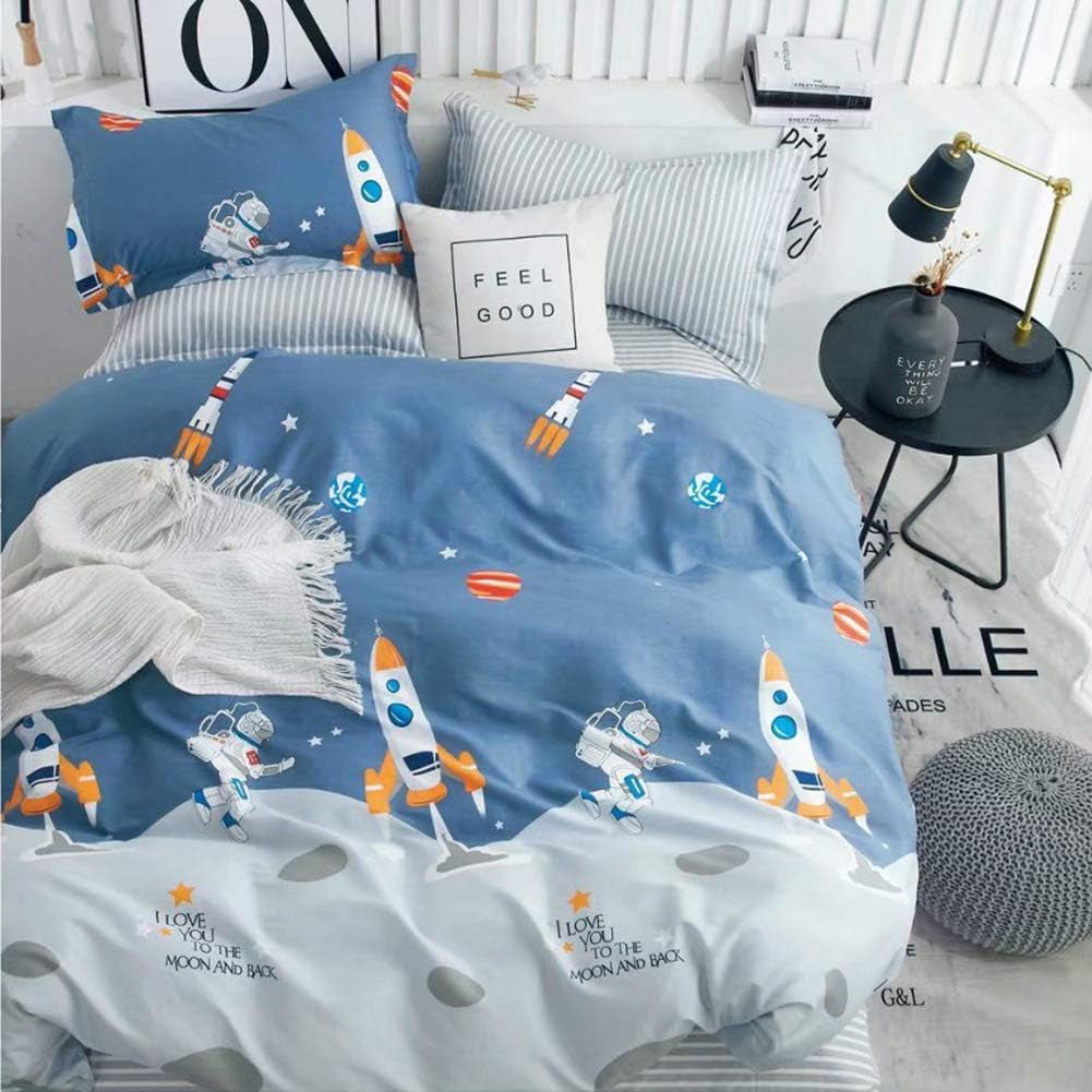 Bettwäsche für Kinder Jungen mit verschiedenen Modellen, 100 % Baumwolle. Bettwäsche – Kinder Naty Shop Astronaut und Rakete 135 x 200 cm