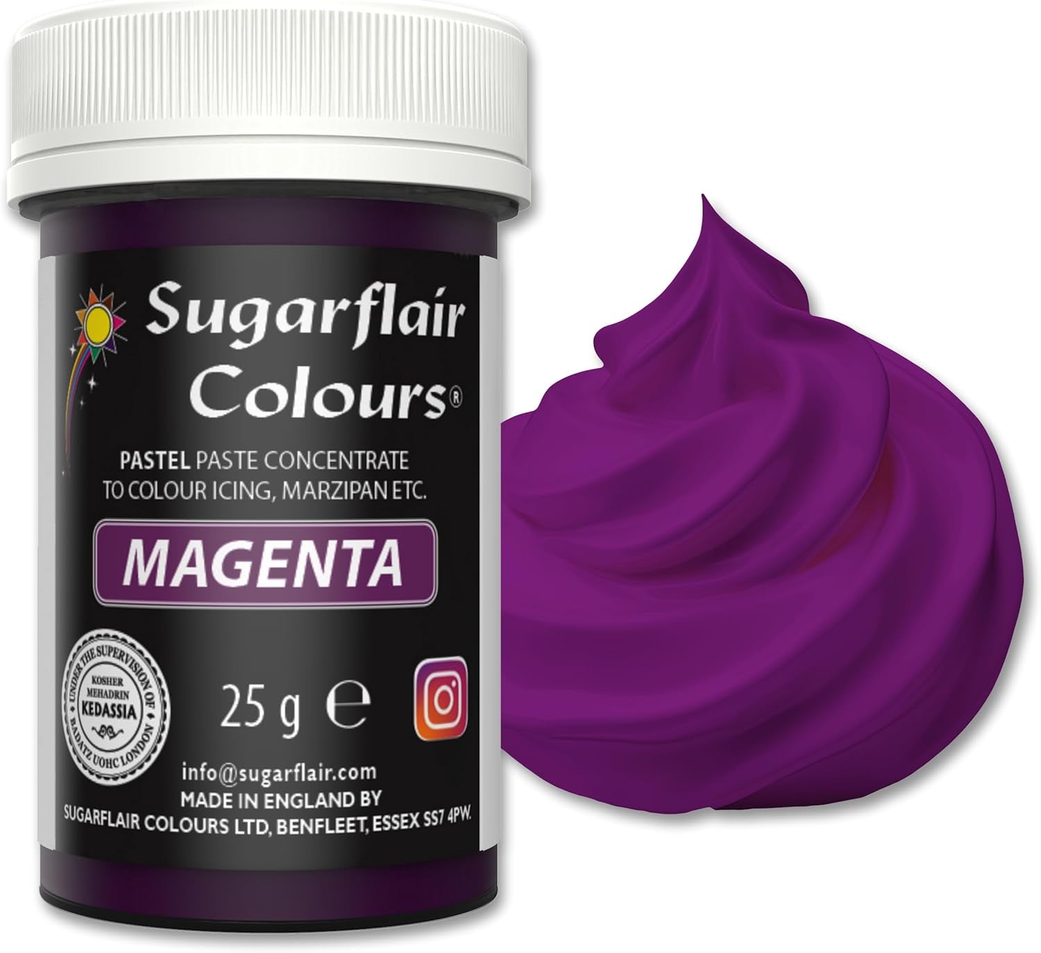 Sugarflair Pasta-Lebensmittelfarbe Pastell Magenta, Lebensmittelfarbe für Pasta, Fondant und Marzipan, Spektralkonzentrierte Farben – 25 g