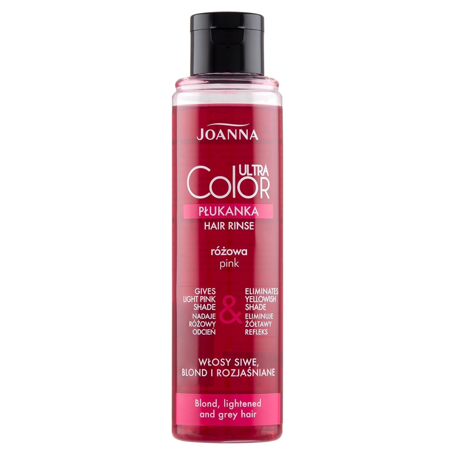 Joanna Ultra Color – Rosa Farbspülung für blondes und helles Haar – Pastellrosa – Natürlicher Glanz – Entfernt den Gelbstich aus graublondem Haar – Temporäre Wirkung – 150 ml Haarfärbemittel Naty Shop Rosablondtöne 150 ml (1 Packung)