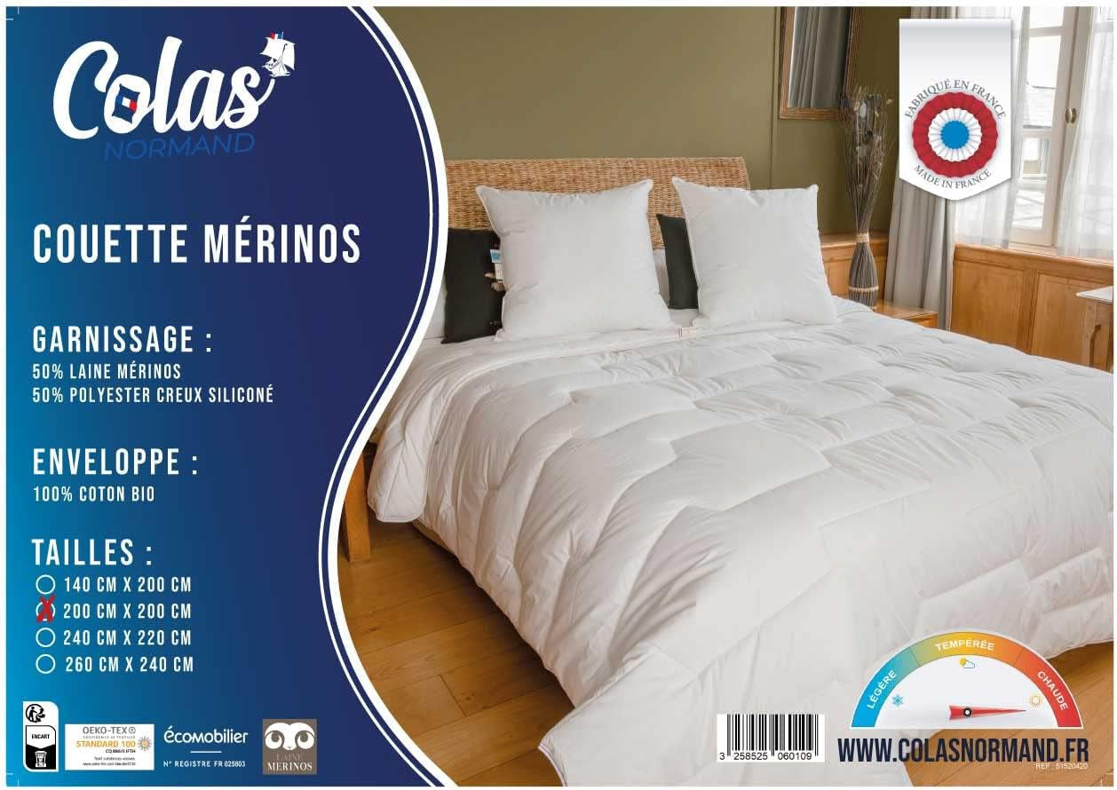 COLAS NORMAND Steppdecke, 200 x 200 cm, Bio-Baumwolle und Merinowolle, warm, maschinenwaschbar bei 30 °C Bettdecken und Steppdecken Naty Shop