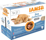 IAMS Delights Sea Collection Katzenfutter Nass - Multipack mit Fischsorten (Lachs, Thunfisch, Makrele, Seefisch) in Sauce, Nassfutter für Katzen ab 1 Jahr, 12 x 85g