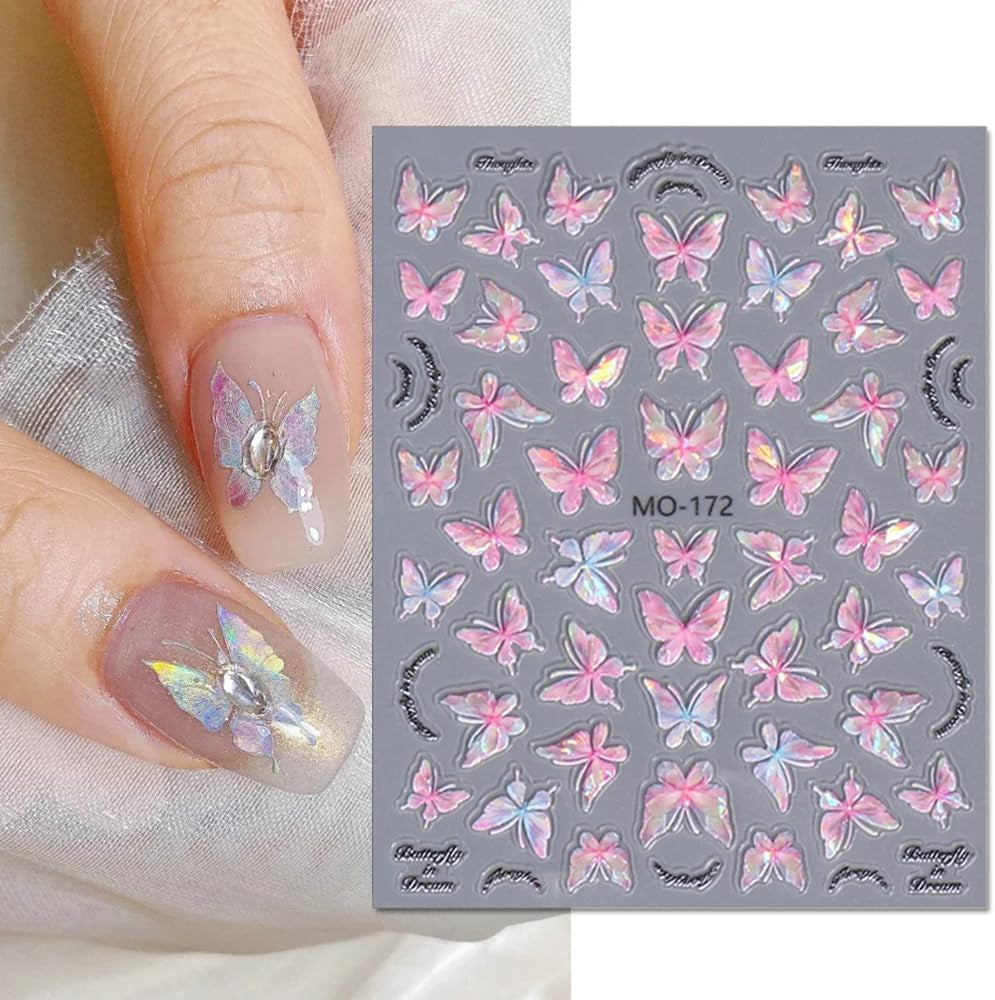 5D geprägte Schmetterlings-Nagelaufkleber, selbstklebende Schmetterlinge, Nageldekorationsaufkleber, Aurora-Schmetterling, Nagelkunstaufkleber, Nagelzubehör, Design, Schmetterlingsnagelaufkleber, Nagelkunstaufkleber