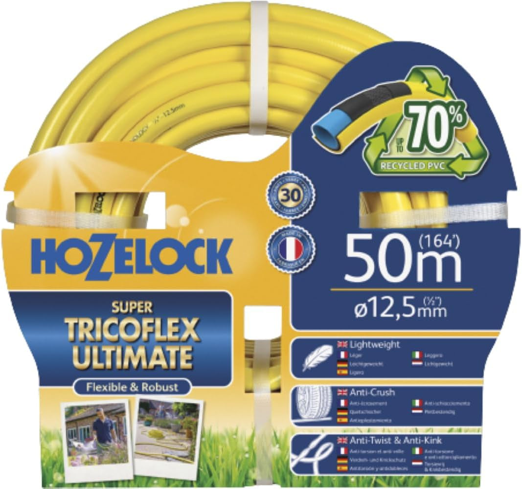 HOZELOCK-Schlauch – Ultramax 12,5 mm x 30 m, bis zu 70 % recyceltes PVC, robust, wetterfest, verdrehsicher, biege- und quetschfest, grau