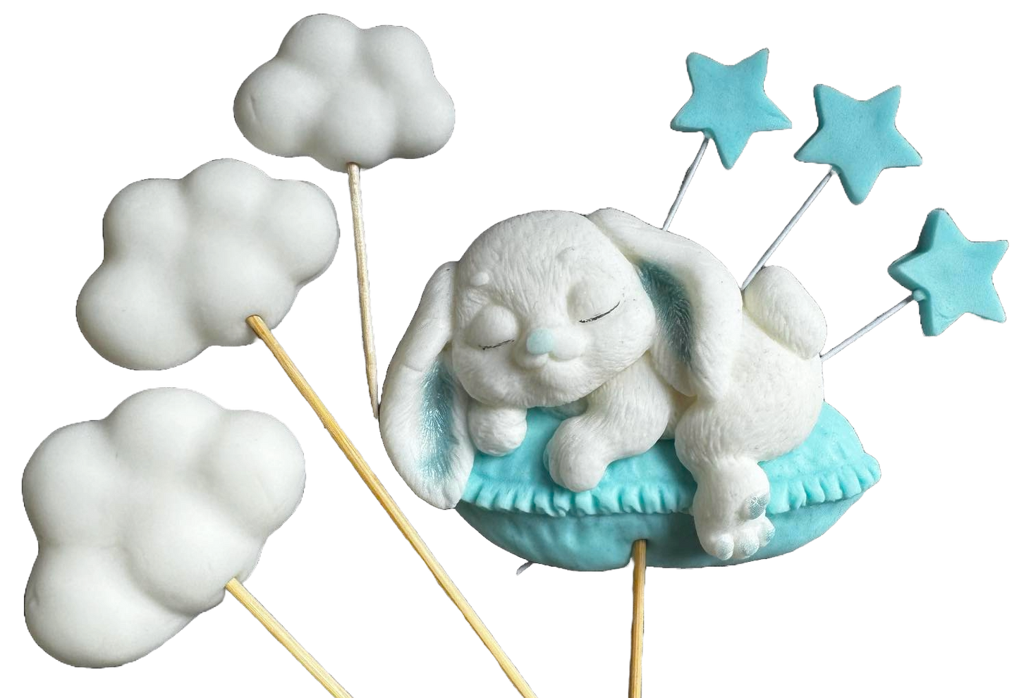 Set mit 7 essbaren Zuckerdekorationen, Hasen-Dekorationen aus Zuckerpaste, Naty Shop