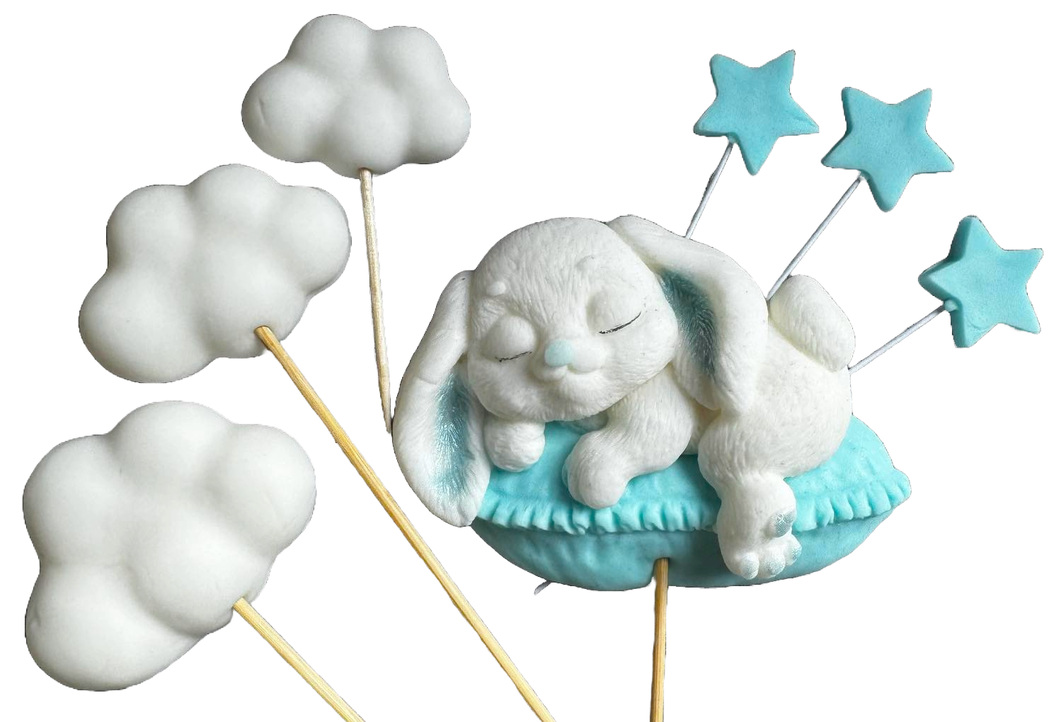 Set mit 7 essbaren Zuckerdekorationen, Hasen-Dekorationen aus Zuckerpaste, Naty Shop