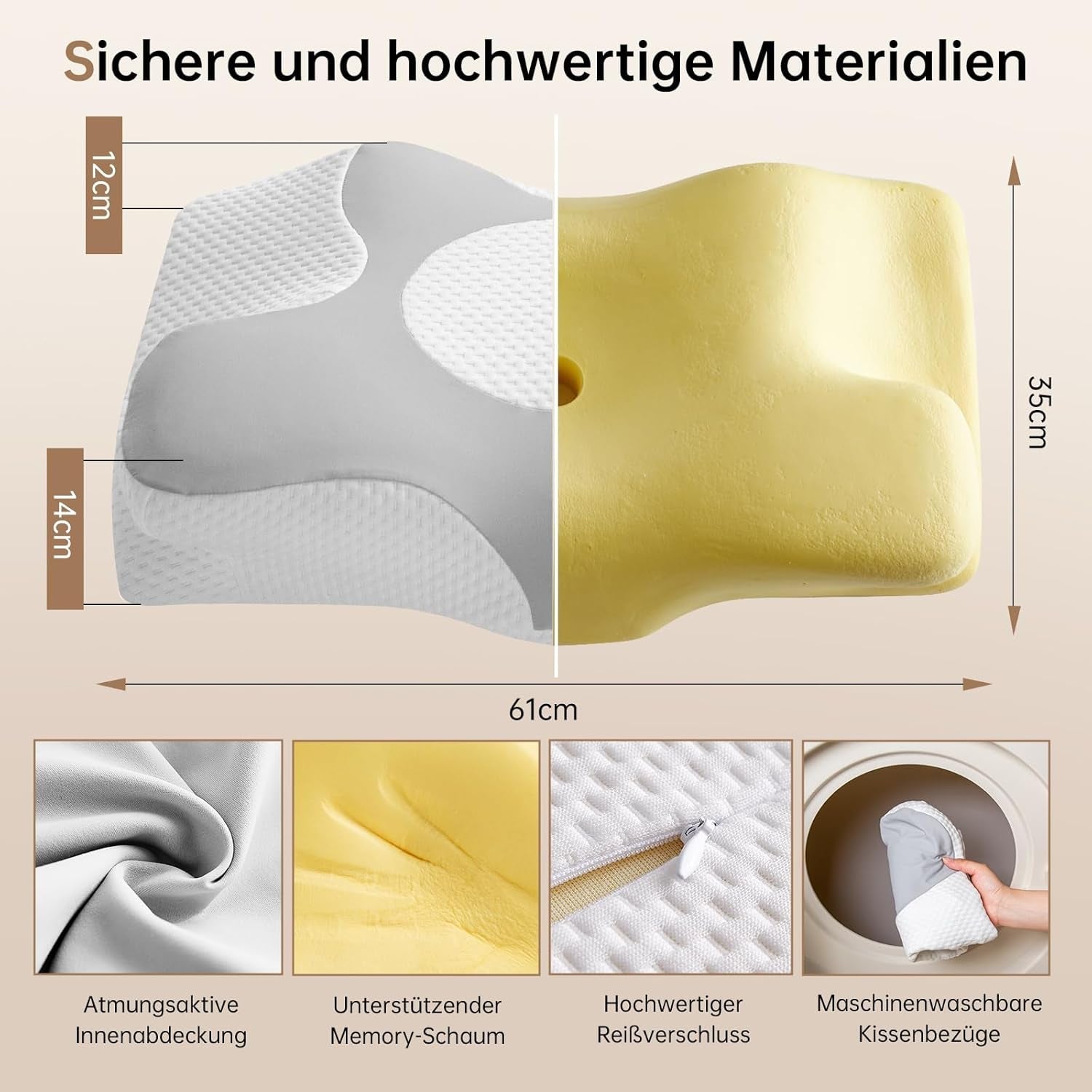 Homyrium Ergonomisches Nackenkissen Orthopädisches Kissen Memory Foam Nackenstützkissen Anti-Schnarch-Kissen Seitenschläfer Rücken Bauchkissen Grau Orthopädische Nackenkissen Naty Shop