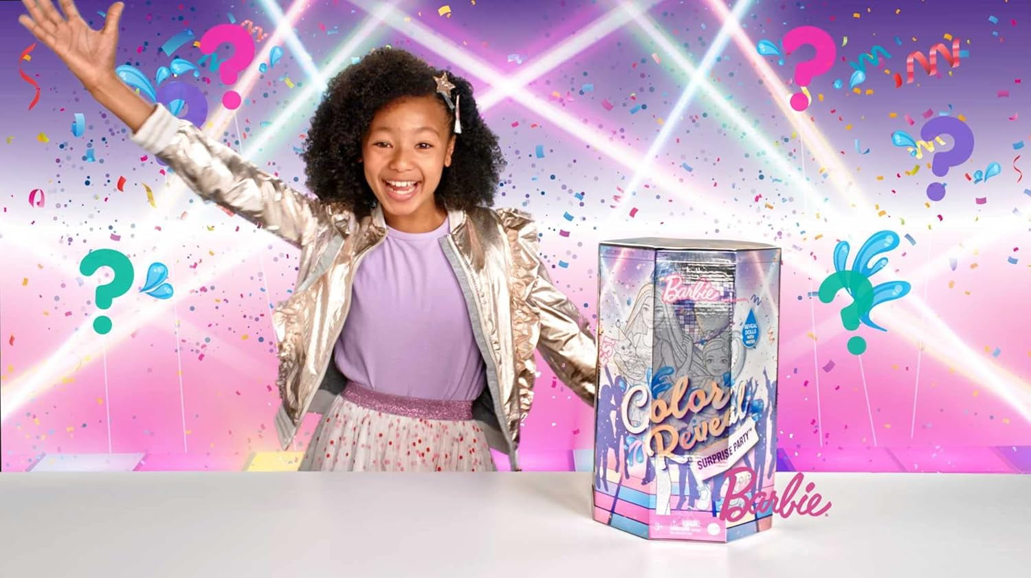 Barbie GXJ88 – Color Reveal Surprise Party, +50 Überraschungen: 1 Puppe, 1 Chelsea-Puppe, 2 Tiere, 6 Farbwechsel, Zubehör und mehr, Tanzparty-Set, Spielzeuggeschenk für Kinder ab 3 Jahren