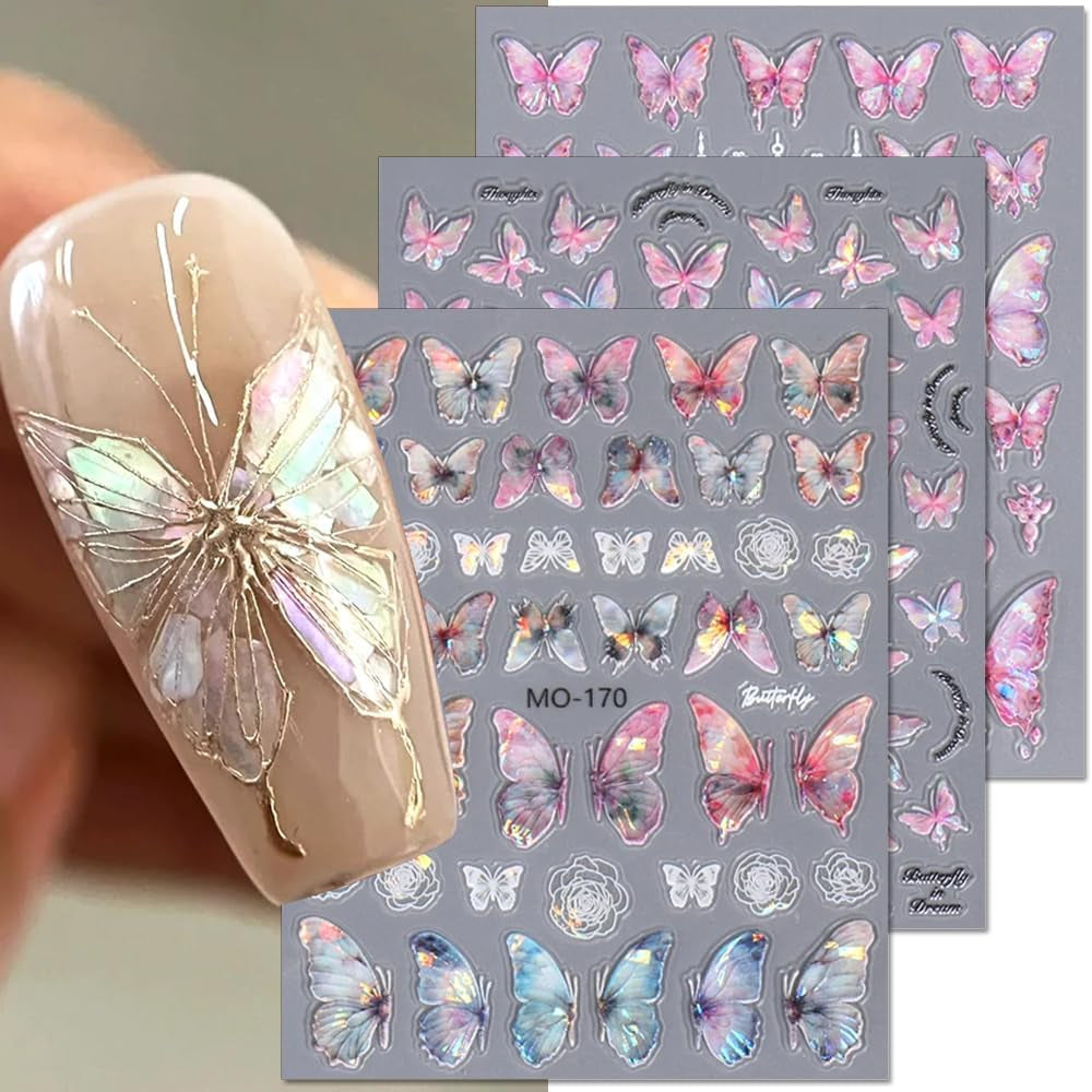 5D geprägte Schmetterlings-Nagelaufkleber, selbstklebende Schmetterlinge, Nageldekorationsaufkleber, Aurora-Schmetterling, Nagelkunstaufkleber, Nagelzubehör, Design, Schmetterlingsnagelaufkleber, Nagelkunstaufkleber