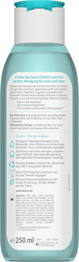 Lavera Pflege Basis Sensitiv 2 in 1, Shampoo und Duschgel mit Bio-Aloe Vera und pflanzlichem Keratin, 250 ml Dusche und Bad Naty Shop