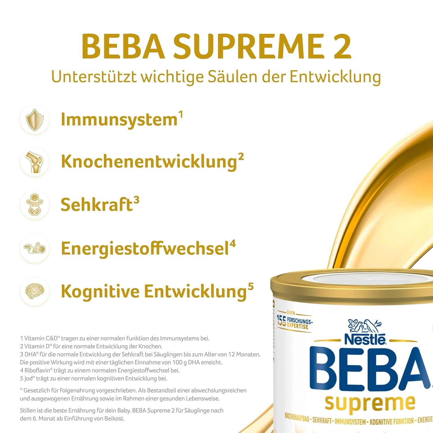 BEBA SUPREME 2 Folgemilch nach 6 Monaten, nur Laktose, palmölfrei, 6er Pack (6 x 800g) Naty Shop