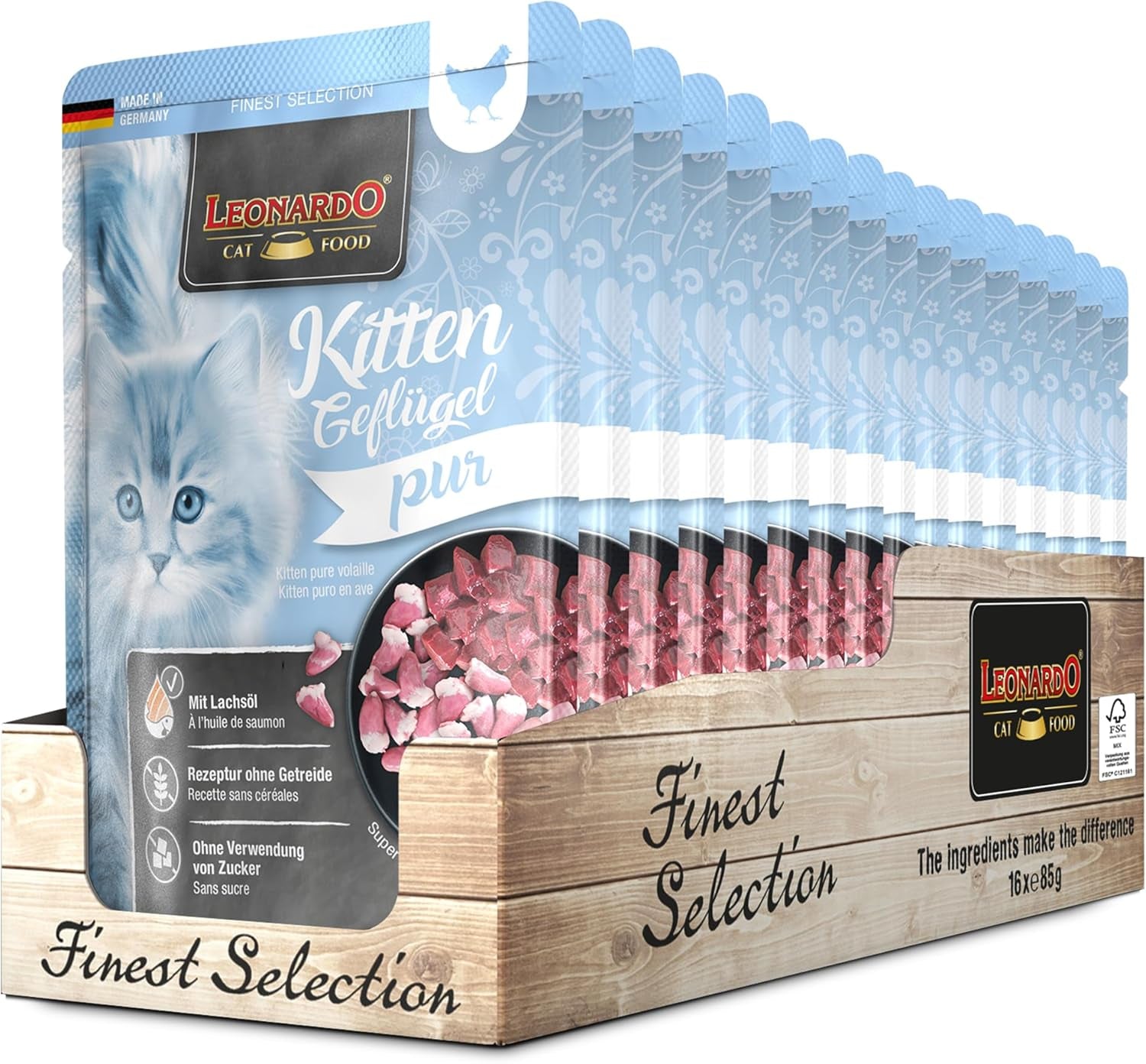 LEONARDO Fresh Pouches [16 x 85g Nassfutter für Katzen, getreidefrei] | Komplettes Nassfutter in Einzelbeuteln