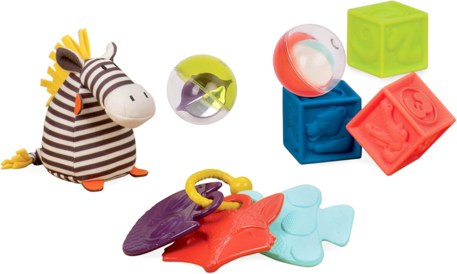 B. Toys Babyspielzeug-Set mit Zebra-Plüschtier, Beißring, Softbausteinen und Bällen – Motorikspielzeug-Geschenkset für Neugeborene ab 0 Monaten. Babyspielzeug Naty Shop Standardtitel
