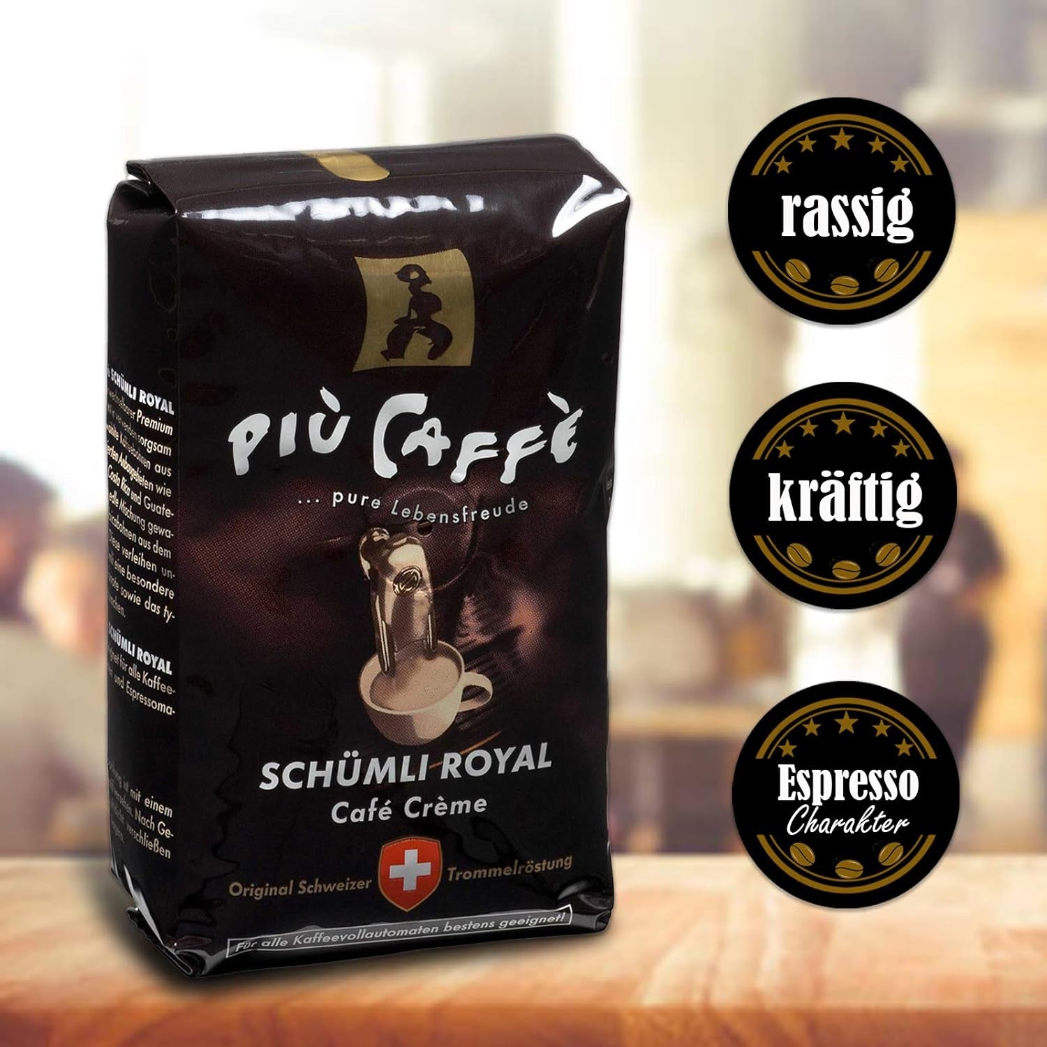Café Crème Kaffeebohnen, würzig, kräftig, intensiv und gehaltvoll, Arabica und Robusta, Schweizer Trommelröstung, ganze Bohnen für Volllautomaten Schümli Royal 1 kg