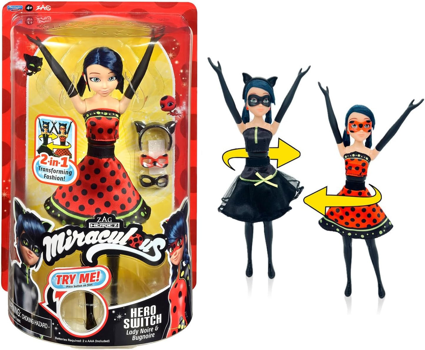 Bandai – Miraculous Ladybug – Puppe Marinette Farbwechsel-Überraschung – Miraculous Gelenkpuppe, 26 cm + 3 Überraschungen – zufälliges Muster – P50390 Naty Shop Dolls Verwandelnde Marienkäfer-Puppe