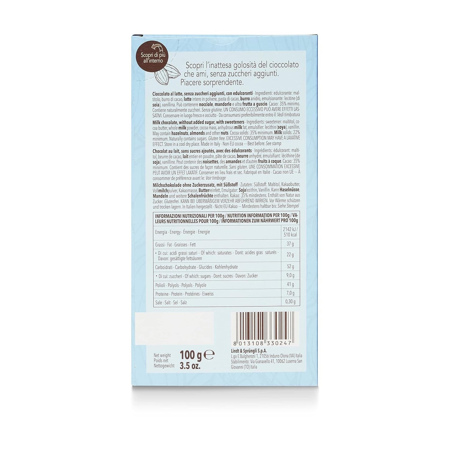 Laktoseriegel, ohne Zuckerzusatz, 100g