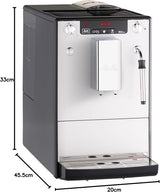 Melitta Solo & Milk – Vollautomatische Slim-Kaffeemaschine mit Milchaufschäumer, Kaffeemaschine mit abnehmbarem Wassertank, z.B. Kaffee oder Cappuccino, Silber
